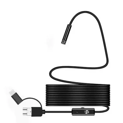 دوربین شلنگی 10 متری سیم سخت | دوربین آندوسکوپی صنعتی ضدآب IP67 اتصال به موبایل و لپ‌تاپ | دید الکترونیک